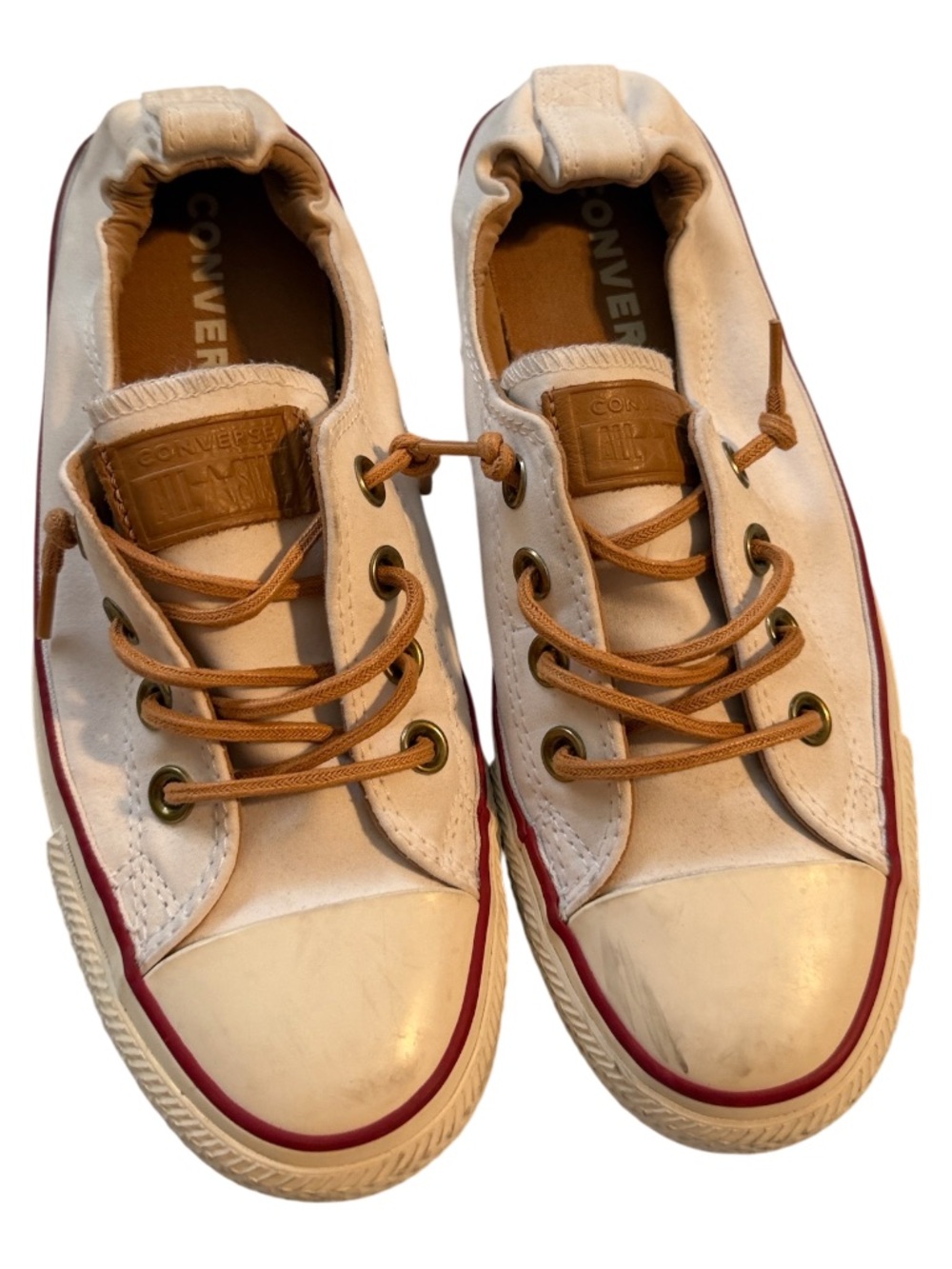 Converse  Low-Top Sneakers in White with Tan and Red Trim